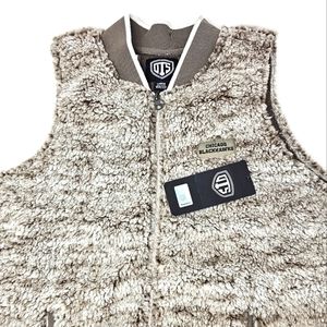 OTS Sherpa Full Zip Vest Chicago Blackhawks Womens Large Oatmeal‎ NWT NHL.